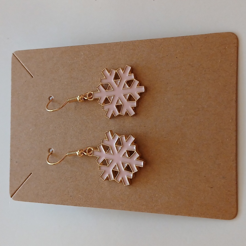 Fashion Jewelry Pink and Gold Snowflake Earrings - Picture 2 of 3